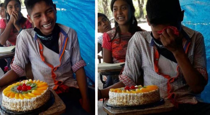 Cet enfant ne peut retenir ses larmes quand son enseignante lui offre son premier gâteau d’anniversaire