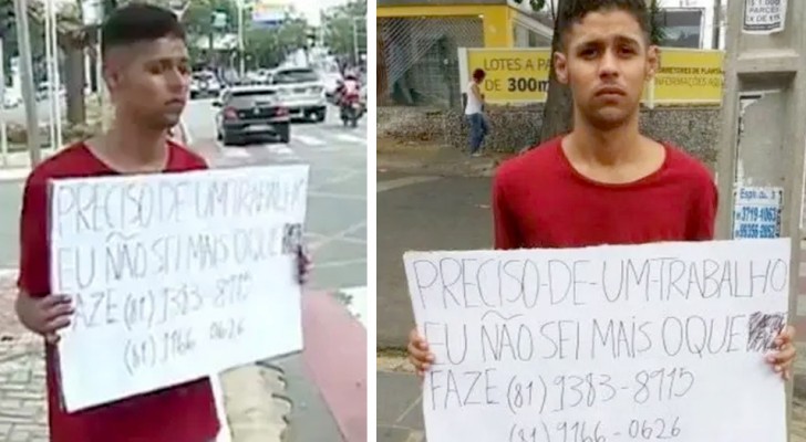 ‘J’ai besoin d’un emploi’ : un garçon désespéré expose une pancarte devant un feu de signalisation